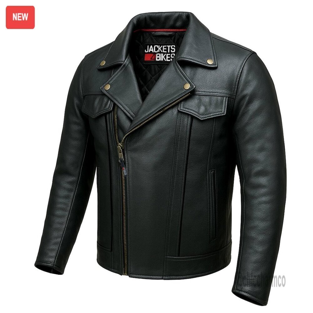 Men's Motorcycle Jacket Premium Buffalo Leather CE Armor Utility Pockets Black M